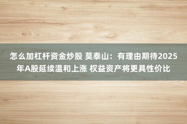 怎么加杠杆资金炒股 莫泰山：有理由期待2025年A股延续温和上涨 权益资产将更具性价比